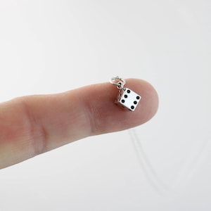 Tiny Dice Necklace, Solid Sterling Silver Dice Pendant, Gambling Gifts for Her Casino or Board Game Lover Craps Player Jewelry Roll the Dice