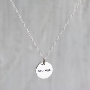 Strength Necklace Courage Necklace Sterling Silver Round Word Strength Courage Necklace Reversible Pendant Affirmation Pendant Inspire image 3