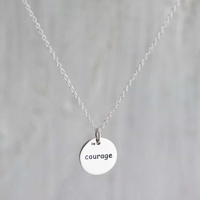 Strength Necklace Courage Necklace Sterling Silver Round Word Strength Courage Necklace Reversible Pendant Affirmation Pendant Inspire image 3