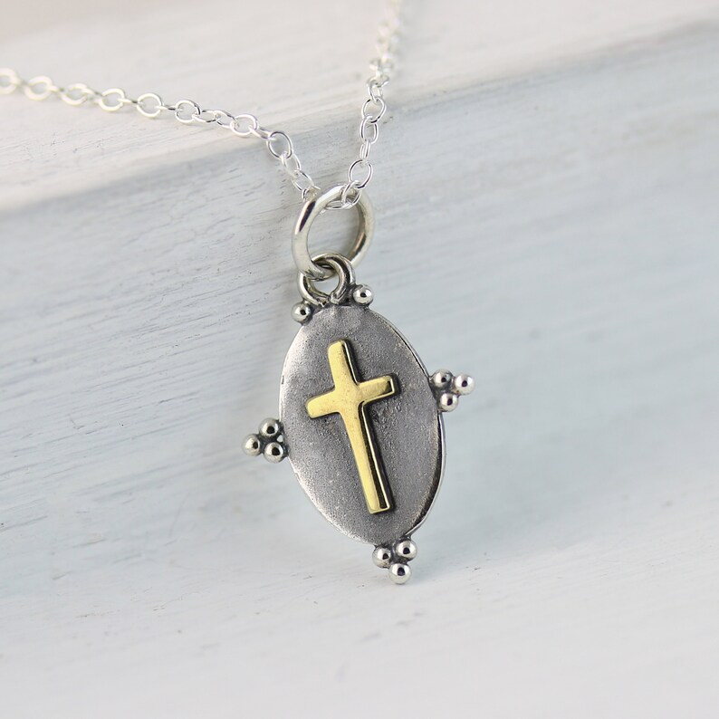 Gold Cross Necklace On Sterling Silver, Christian Faith Gifts, Baptism Gift for Girl, Dainty Religious Jewelry, Easter Basket Stuffers Women image 4