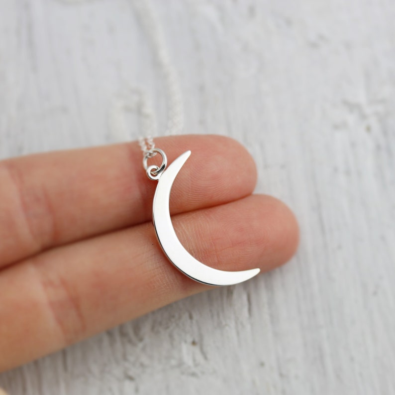 Crescent Moon Necklace Large Sterling Silver Crescent Moon Etsy