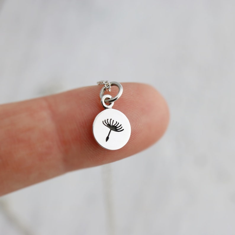 Tiny Dandelion Necklace Tiny Sterling Silver Dandelion Necklace Dainty Jewelry Wish Necklace Pusteblume Charm Dandelion Seed image 1