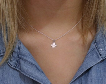 Paw Print Necklace - Sterling Silver Paw Print Necklace - Tiny Pawprint Necklace - Cat Dog Lovers Jewelry Pet Memorial Necklace Pet Jewelry