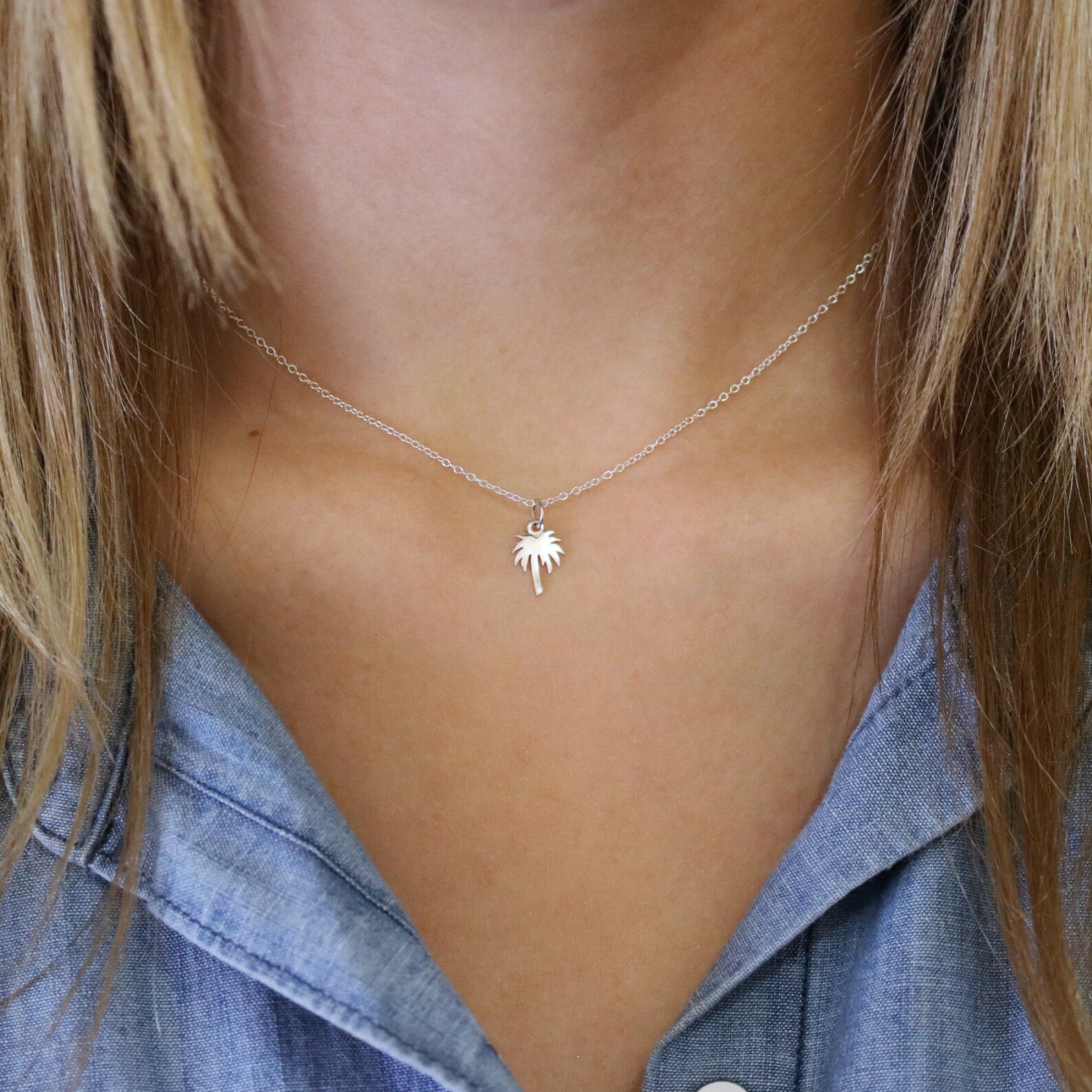 Palm Tree Necklace Sterling Silver Palm Tree Necklace Tiny Etsy
