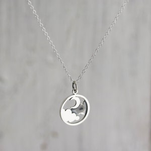 Moon and Cloud Necklace, Moon Necklace, Sterling Silver Moon and Cloud Pendant, Cloud Necklace, Night Sky, Celestial Necklace, Moon Jewelry image 5