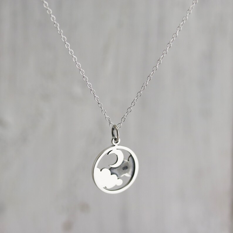 Moon and Cloud Necklace, Moon Necklace, Sterling Silver Moon and Cloud Pendant, Cloud Necklace, Night Sky, Celestial Necklace, Moon Jewelry image 5