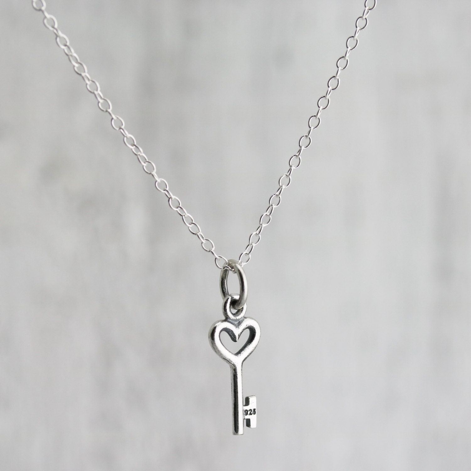 Tiny Sterling Silver Heart Key Charm Necklace  flyingtutu,jewelry,handmade  jewelry,sterling silver
