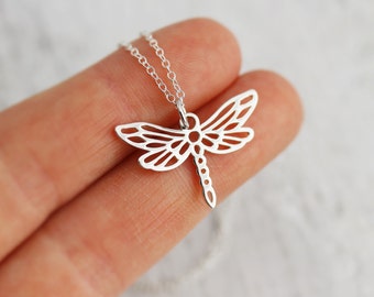 Dragonfly Necklace - Small Sterling Silver Dragonfly Necklace - Open Work Dragon Fly Pendant - Dragonfly Jewelry - Insect Jewelry