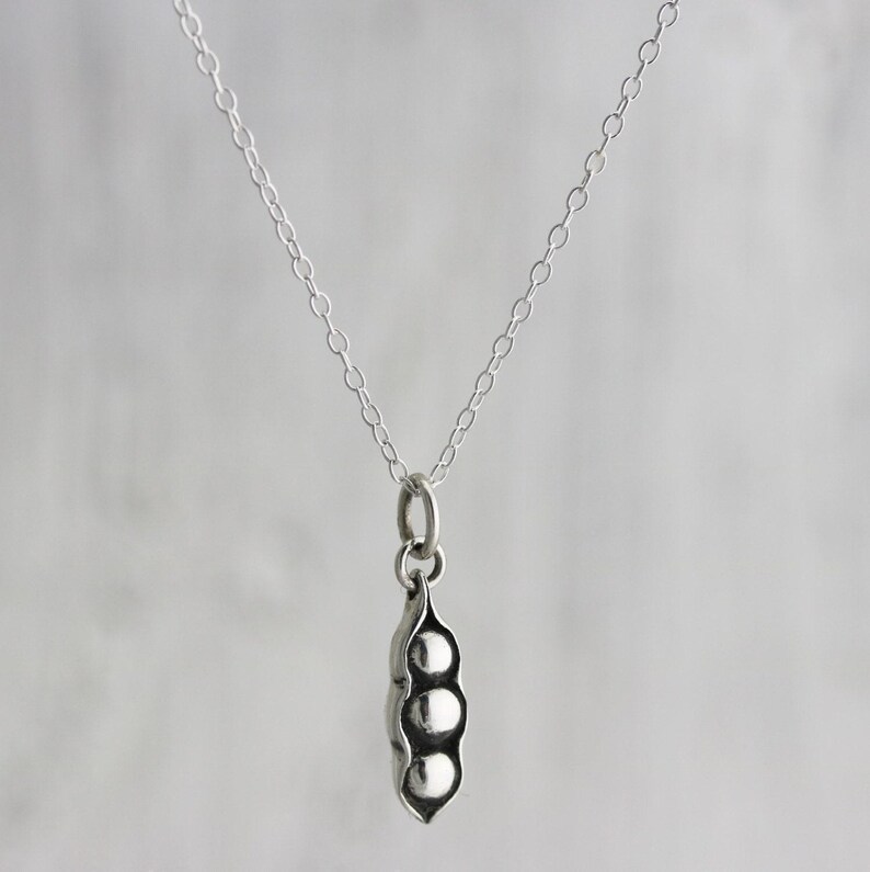 Three Peas in a Pod Necklace - Sterling Silver Three Peas in a Pod Charm - Pea Pod Necklace Triplets Jewelry Best Friends Necklace 3 Peas image 3
