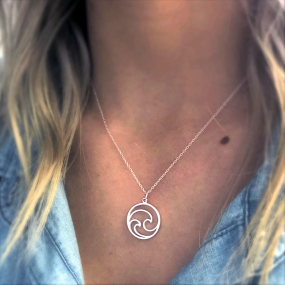 Ocean Necklace, Sterling Silver Circle Wave Necklace, Ocean Jewelry, Beach Jewelry for Surfer Necklace, Surf Jewelry, Beach Necklace Women