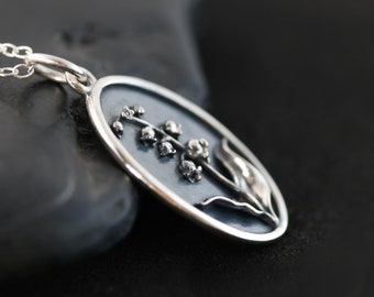 Lily of the Valley Birth Flower Necklace for May, Sterling Silver Lily of the Valley Flower Pendant, Floral Jewelry for Mothers Day Gift