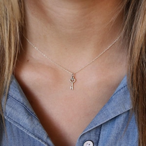 Tiny Key Necklace - Tiny Sterling Silver Heart Key Necklace - Key Charm - Little Key Necklace - Tiny Heart Key Pendant - Sterling Key Charm