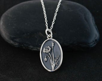 Poppy Birth Flower Necklace for August, Sterling Silver Poppy Flower Pendant, Floral Jewelry for Mothers Day Gift, August Birthday for Mom