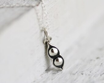 Two Peas in a Pod Necklace - Sterling Silver Two Peas in a Pod Charm - Pea Pod Necklace - Twins Necklace - Best Friends Jewelry