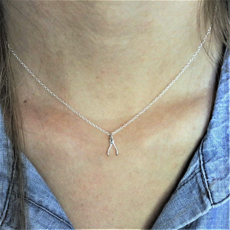 Tiny Wishbone Necklace Sterling Silver Wishbone Charm Wishbone Gifts Luck Necklace Sterling Silver Good Luck Gifts Wishbone Pendant image 5