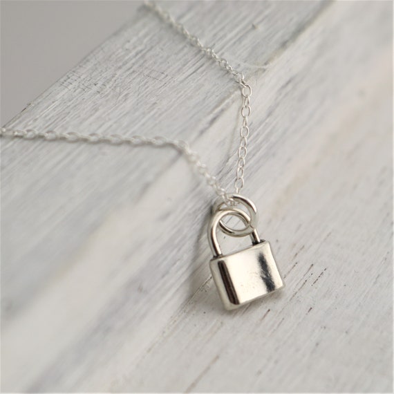 Sarah Personalized Lock and Key Necklace Sterling Silver Pendant with Sterling Silver Chain / 20