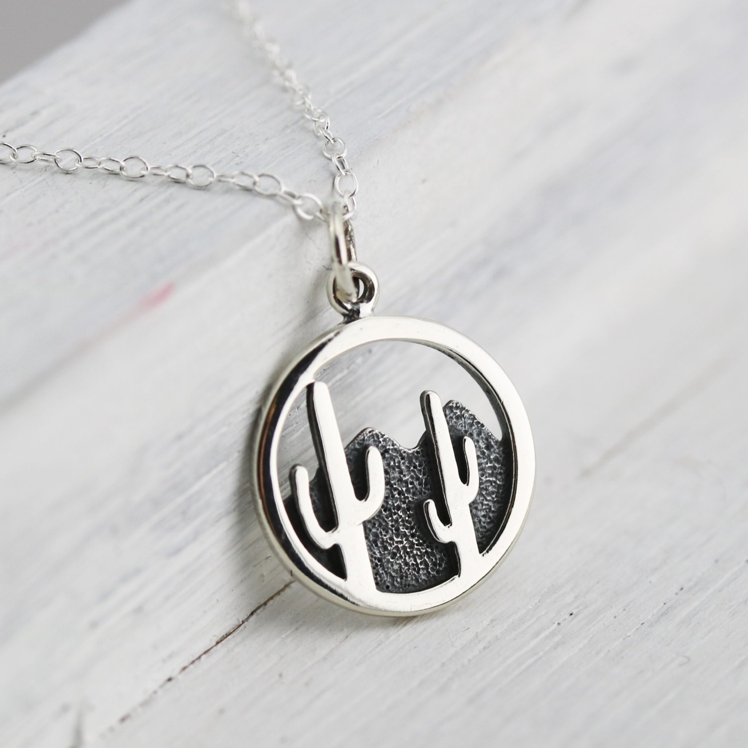 Cactus Necklace Sterling Silver Cactus Necklace Desert Scene
