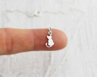 Tiny Cat Necklace - Tiny Sterling Silver Sitting Cat Necklace - Tiny Kitty Cat Pendant - Cat Lover Necklace - Gift for Animal Lovers Jewelry