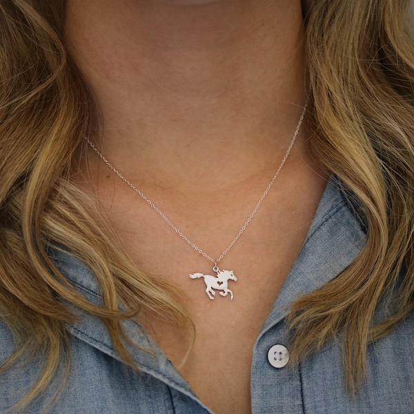 Sterling Silver Horse Jewelry, Running Horse Necklace Equestrian Gifts for Horse Lover Girl Silver Horse Charm, Horse Racing Gifts, Gymkhana