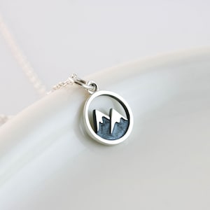 Tiny Mountain Necklace in Sterling Silver for Minimalist Hiker, Mountain Climber Charm with Snow Capped Mountains Alpine Backpacking Jewelry