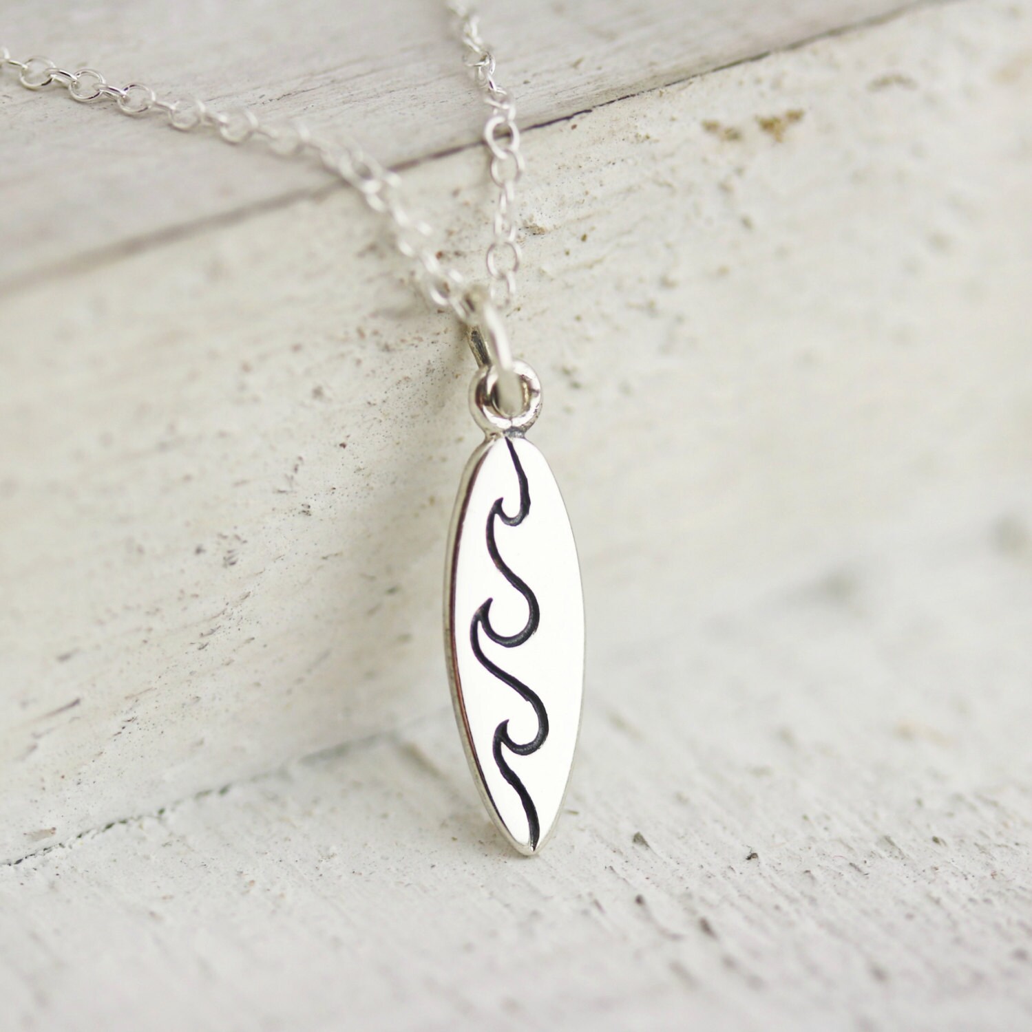 Surfboard Necklace Sterling Silver Surfboard Charm Necklace Etsy