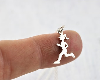 Sterling Silver Running Necklace, Running Gifts for Runners, Running Jewelry for Marathon Congratulation Gift, Track and Field Jewelry