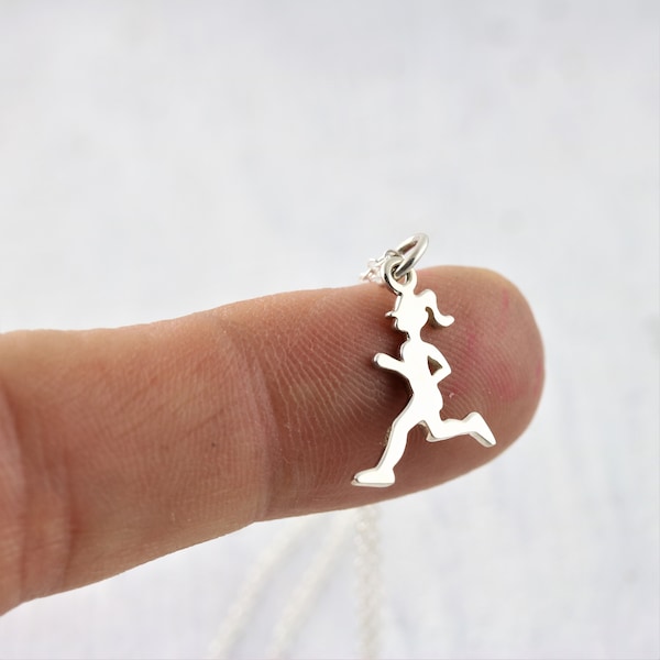 Sterling Silver Running Necklace, Running Gifts for Runners, Running Jewelry for Marathon Congratulation Gift, Track and Field Jewelry