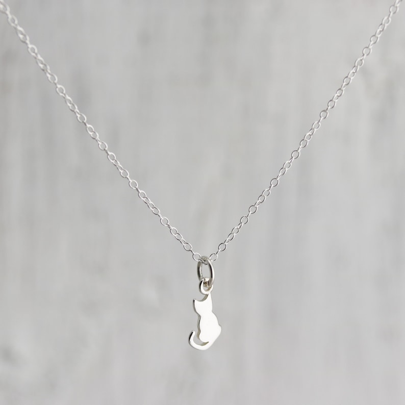 Tiny Cat Necklace Tiny Sterling Silver Sitting Cat Necklace Tiny Kitty Cat Pendant Cat Lover Necklace Gift for Animal Lovers Jewelry image 4