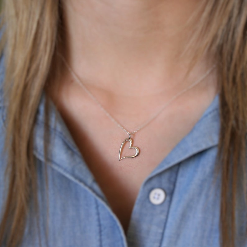 Heart Necklace Sterling Silver Open Heart Necklace Love Etsy