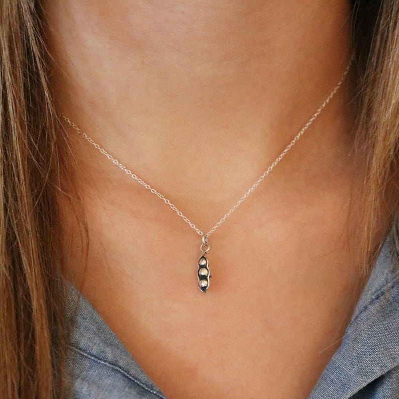 Three Peas in a Pod Necklace - Sterling Silver Three Peas in a Pod Charm - Pea Pod Necklace Triplets Jewelry Best Friends Necklace 3 Peas image 6