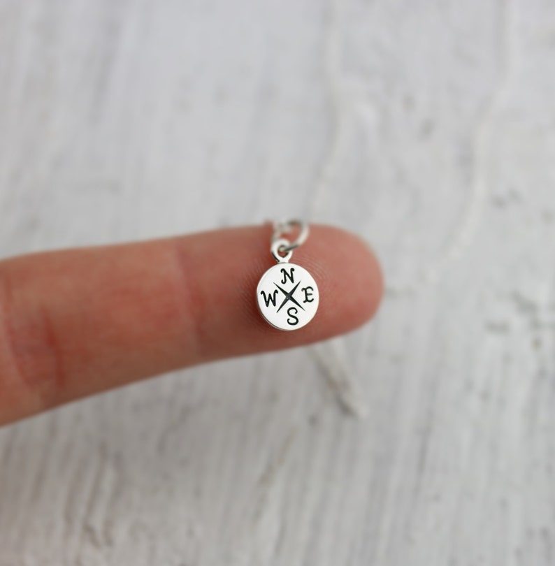 Tiny Compass Necklace Sterling Silver Tiny Compass Necklace Tiny Compass Pendant Graduation Necklace Travel Jewelry Dainty Compass image 3