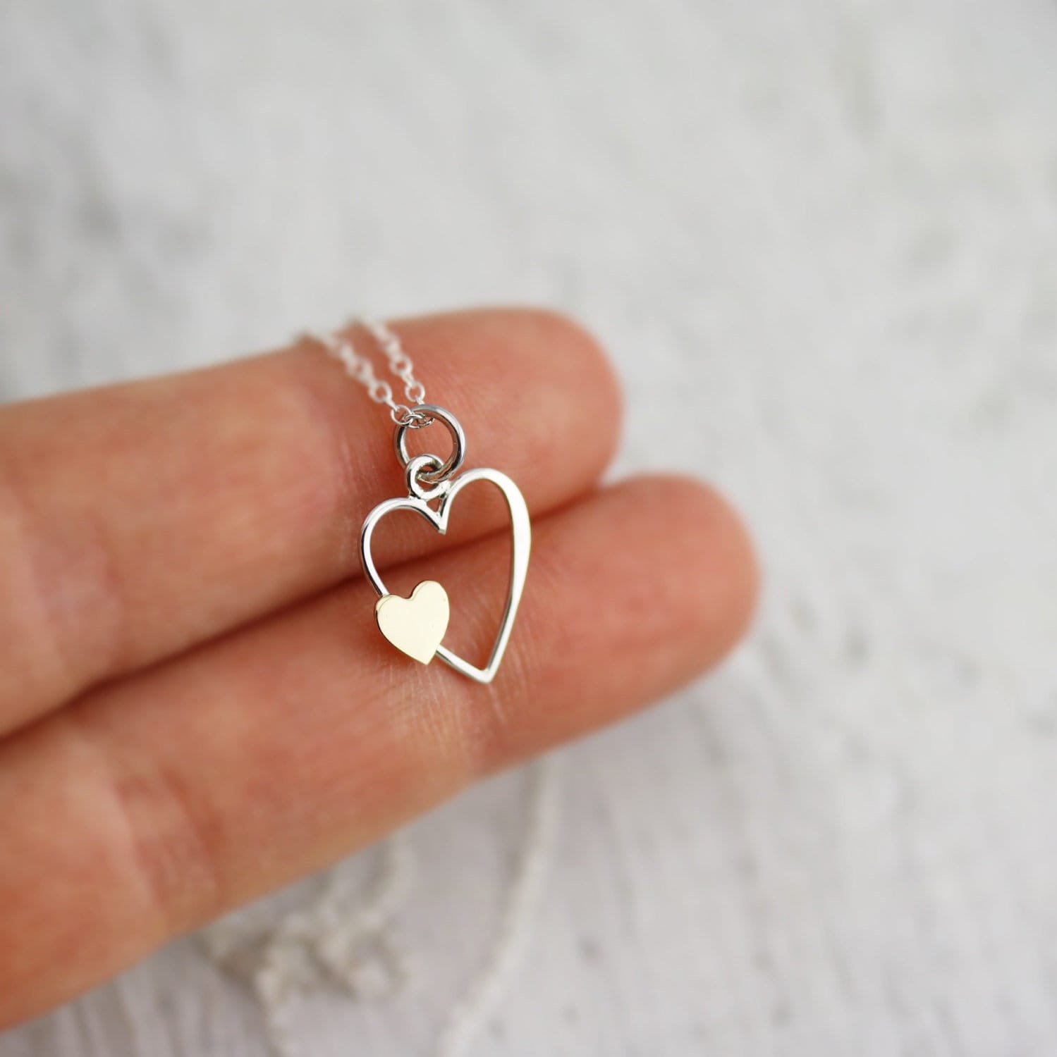 Heart Necklace Sterling Silver Open Heart With Bronze Heart Pendant  Anniversary Gift Wedding Jewelry Valentine\'s Day Present - Etsy