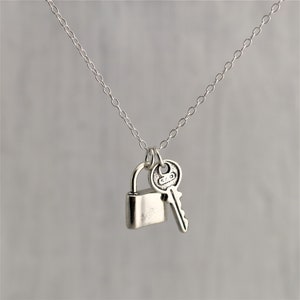 Small Lock and Key Necklace, Sterling Silver Padlock Necklace Love Lock and Key Jewelry Padlock and Key and Lock Necklace Lock and Key Charm image 2