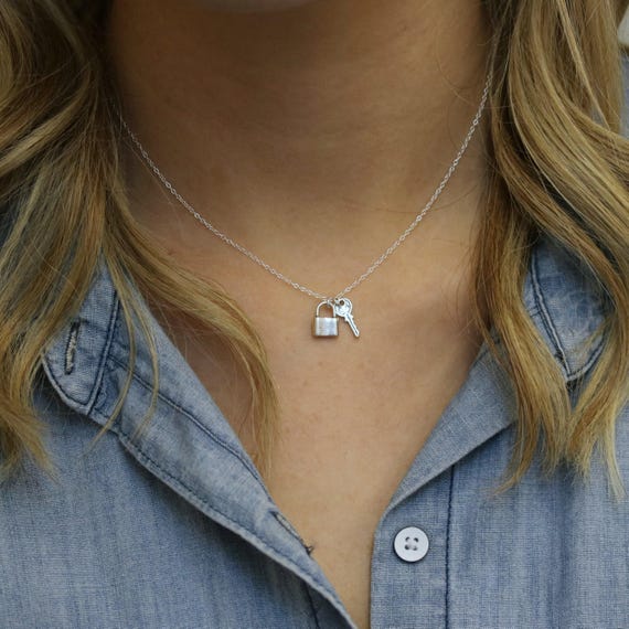 Small Lock and Key Necklace Sterling Silver Padlock Necklace Love Lock and Key Jewelry Padlock and Key and Lock Necklace Lock and Key Charm Etsy