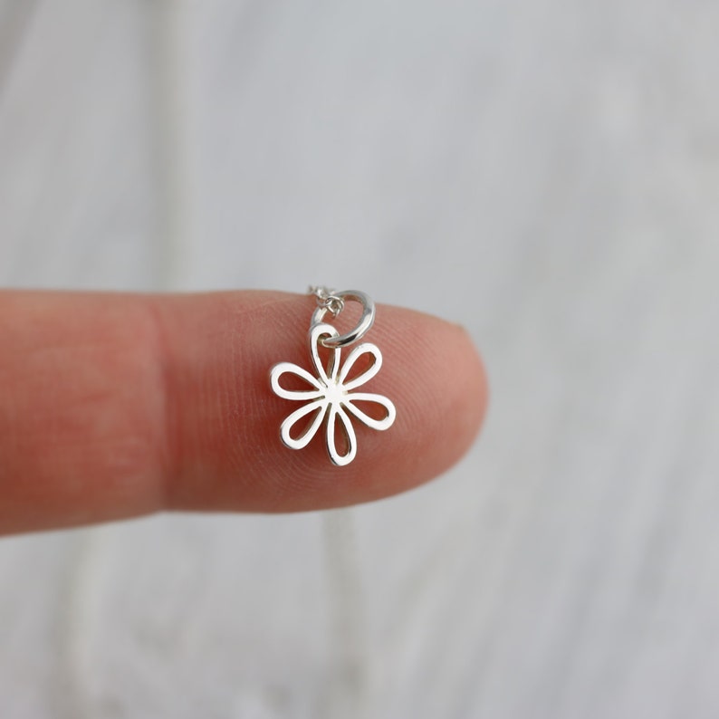 Tiny Daisy Necklace Sterling Silver Small Daisy Necklace Flower Necklace Floral Jewelry Garden Wedding Flower Girl Gift Bridesmaids image 2