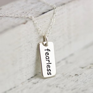 Fearless Necklace - Sterling Silver Fearless Word Tag Necklace - Fearless Pendant - Fearless Jewelry - Be Fearless - Inspiring Necklace
