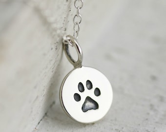 Paw Print Necklace - Sterling Silver Tiny Paw Print Necklace - Pet Remembrance Necklace - Pet Memorial Necklace Dog and Cat Lovers Necklace