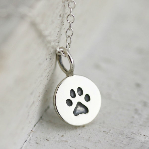 Paw Print Necklace - Sterling Silver Tiny Paw Print Necklace - Pet Remembrance Necklace - Pet Memorial Necklace Dog and Cat Lovers Necklace