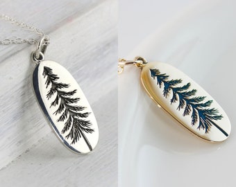 Pine Tree ketting, goud of zilver groenblijvende boom sieraden cadeau voor wandelaar of Wanderlust minnaar, natuur geïnspireerde stamboom gelaagdheid ketting