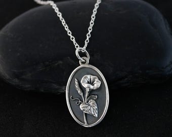 Morning Glory Geburtsblumen Halskette für September, Sterling Silber Morning Glory Blumen Anhänger Floral Schmuck für Muttertagsgeschenk Geburtstag