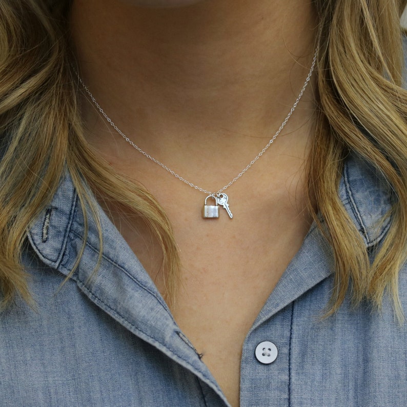 Small Lock and Key Necklace Sterling Silver Padlock Necklace Etsy