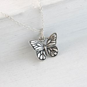 Dainty Butterfly Necklace in Sterling Silver, Butterfly Pendant Gardening Gift for Nature Lover, Jewelry for Mom Charm, Minimal Monarch Gift