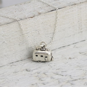 Sterling Silver 3D Trailer Necklace, Retirement Gifts for Women, RV Gifts for Travelers, Airstream Trailer Charm Necklace, Camper Necklace