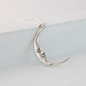 Sterling Silver Crescent Moon Necklace, Smiling Moon Pendant, Celestial Jewelry for Women, Simple Minimalist Moon Pendant for Layering Gift