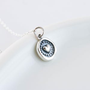 Dainty Heart Charm Necklace, Sterling Silver Heart Pendant with Love Symbol, Wax Seal Jewelry, Romantic Gift for Anniversary, Valentines Day