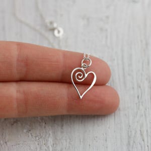 Sterling Silver Heart Necklace With Swirl, Romantic Gift for Girlfriend Anniversary Present for Wife Heart Charm Necklace Open Heart Pendant