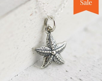 SALE Womens Beach Jewelry for Bridesmaids Gift, Sterling Silver Starfish Necklace, Ocean Lover Gift Silver Beach Necklace Sea Star Necklace