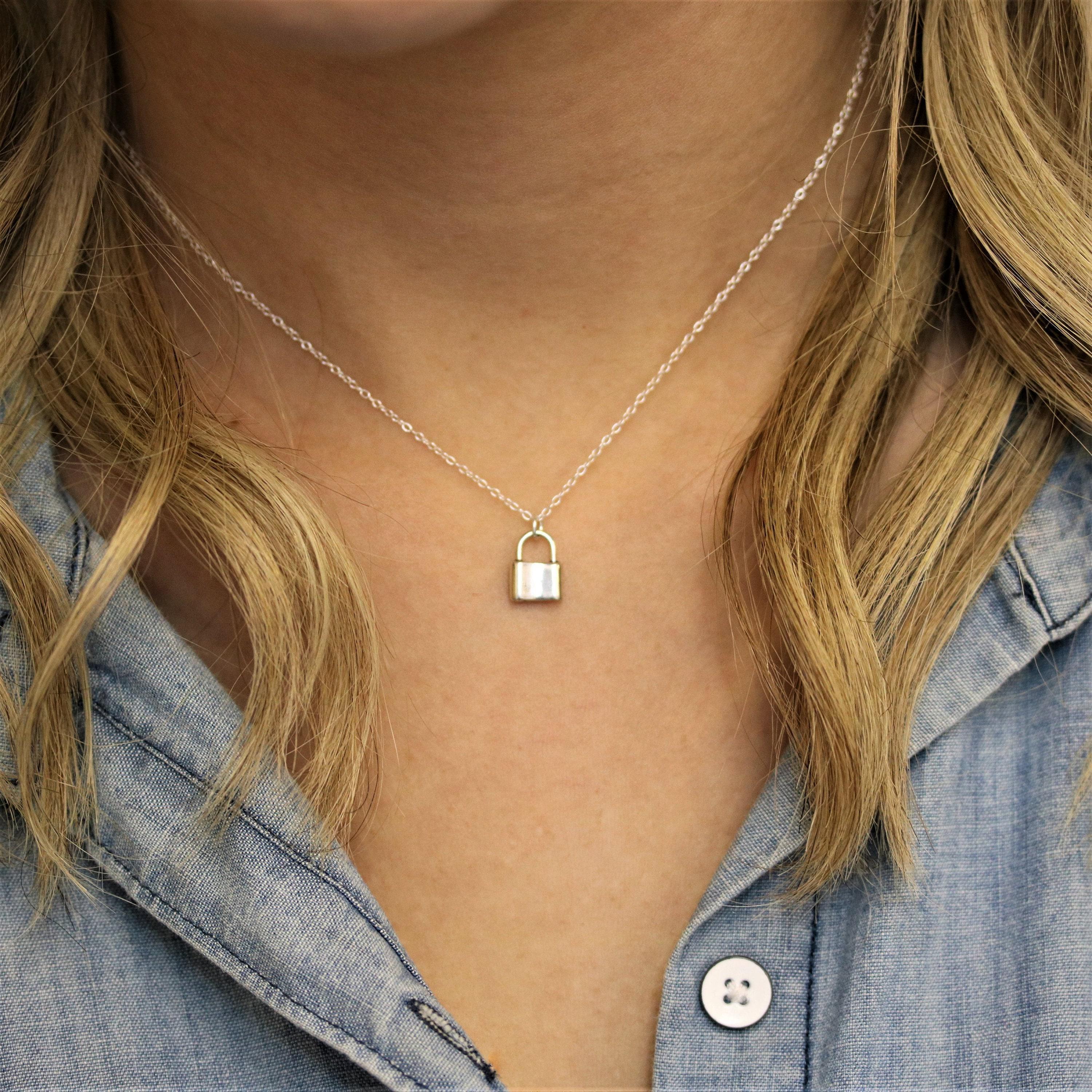 Sterling Silver Padlock Necklace - Etsy