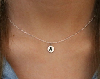 Tiny Cancer Ribbon Necklace -Sterling Silver Cancer Awareness Ribbon Charm Necklace - Cancer Ribbon Necklace Breast Cancer Awareness Jewelry
