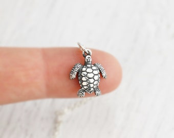 Sea Turtle Necklace, Sterling Silver Turtle Pendant, Sea Turtle Charm, Honu Ocean Turtle, Tortoise Necklace, Gift for Turtle Lover Gift